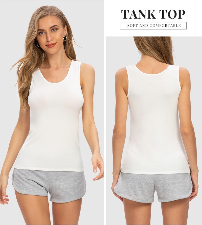 Rosyline 4 Piece Women Tank Tops Basic Sleeveless Undershirt Layering Tanks Black/White/Grey/Coffee XL - Image 2